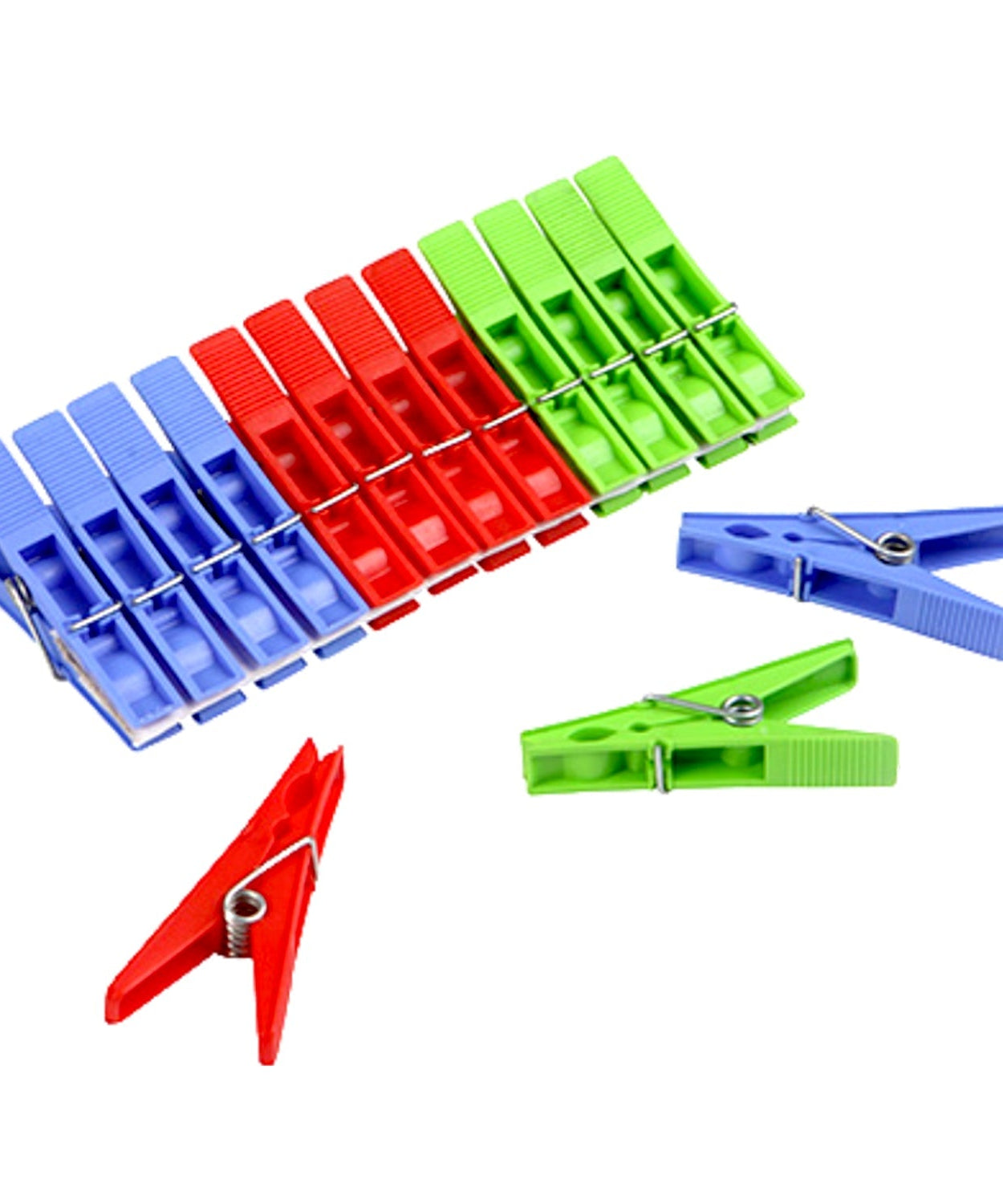 Set of 12 multicolour clips for efficient cloth hanging and drying.