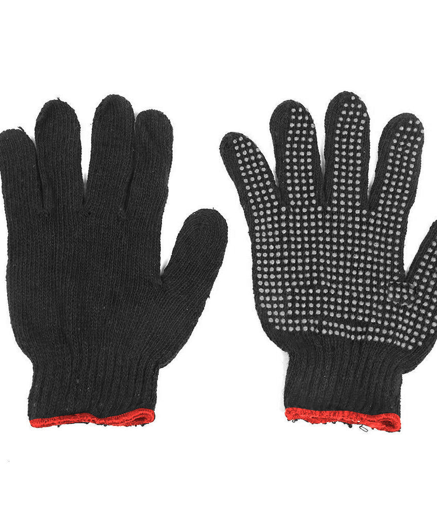 Cotton polyester work gloves with sturdy design.