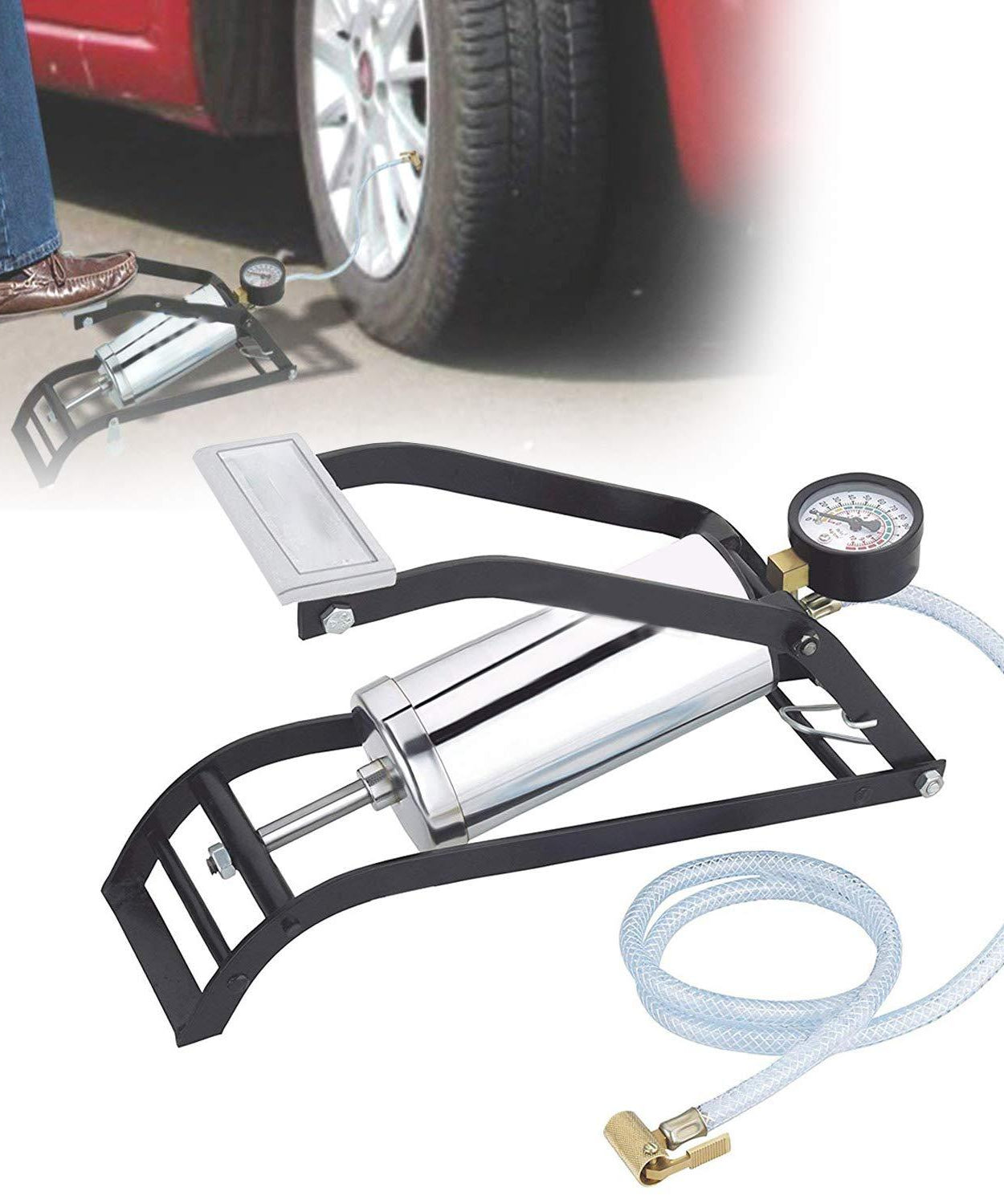 Foot pump with heavy steel construction