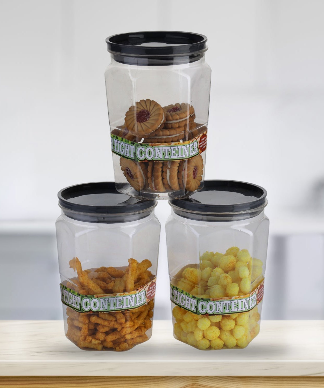 BPA-free storage jars for flour and snacks.