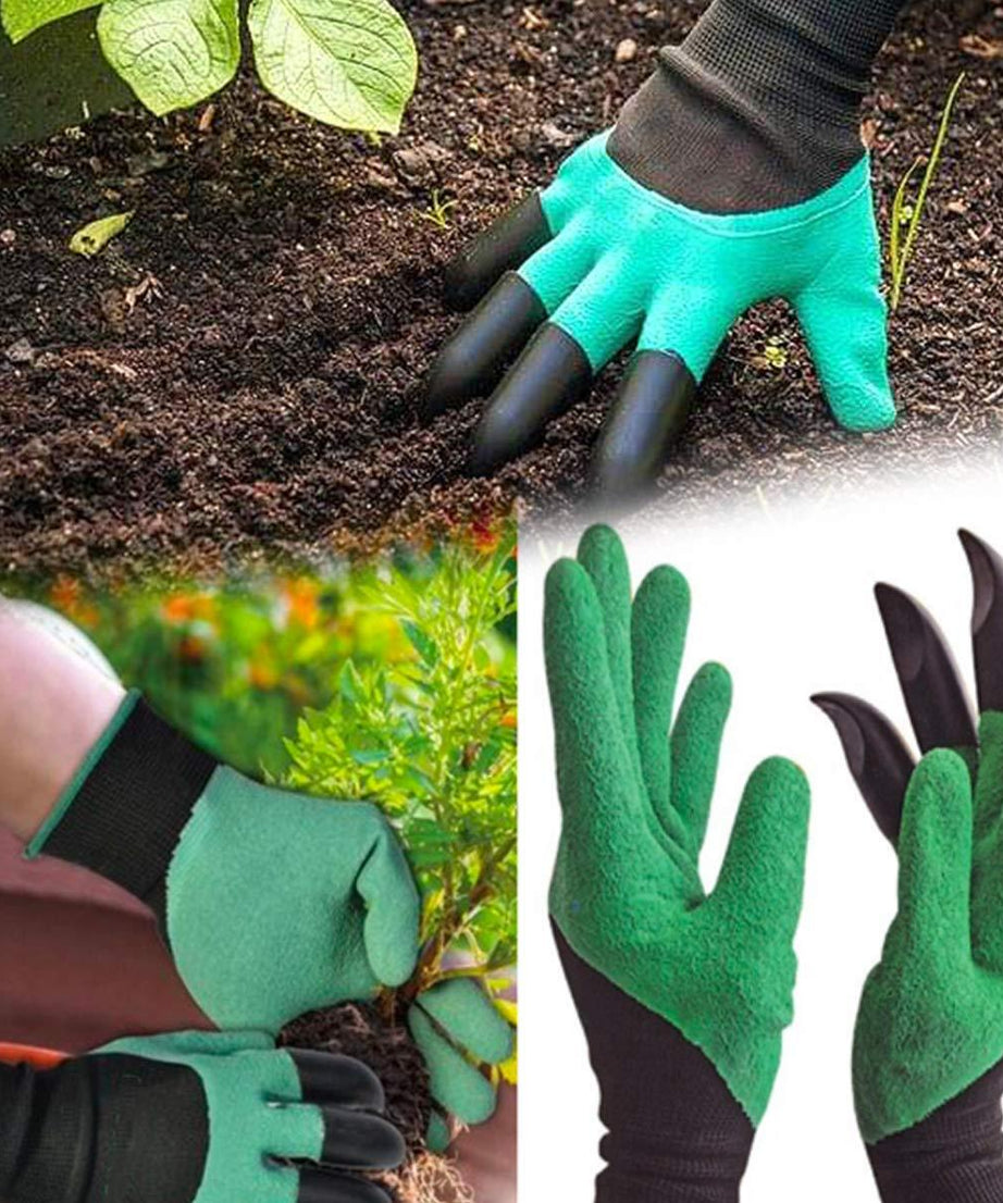 Mixed colour garden gloves for outdoor use.