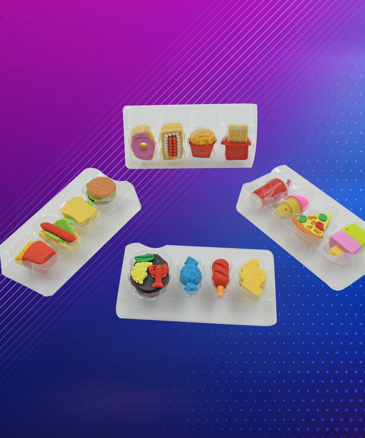 Fun food-shaped erasers set for kids