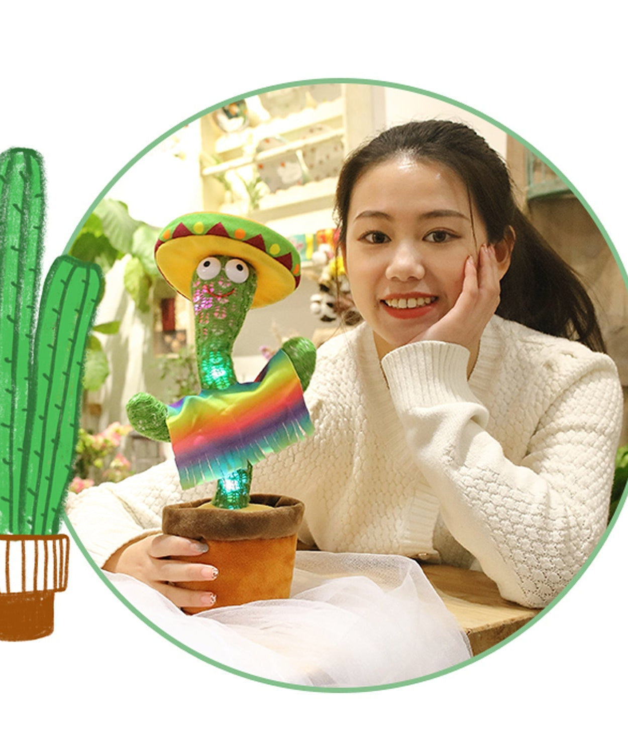 Plush dancing cactus toy with cheerful expressions