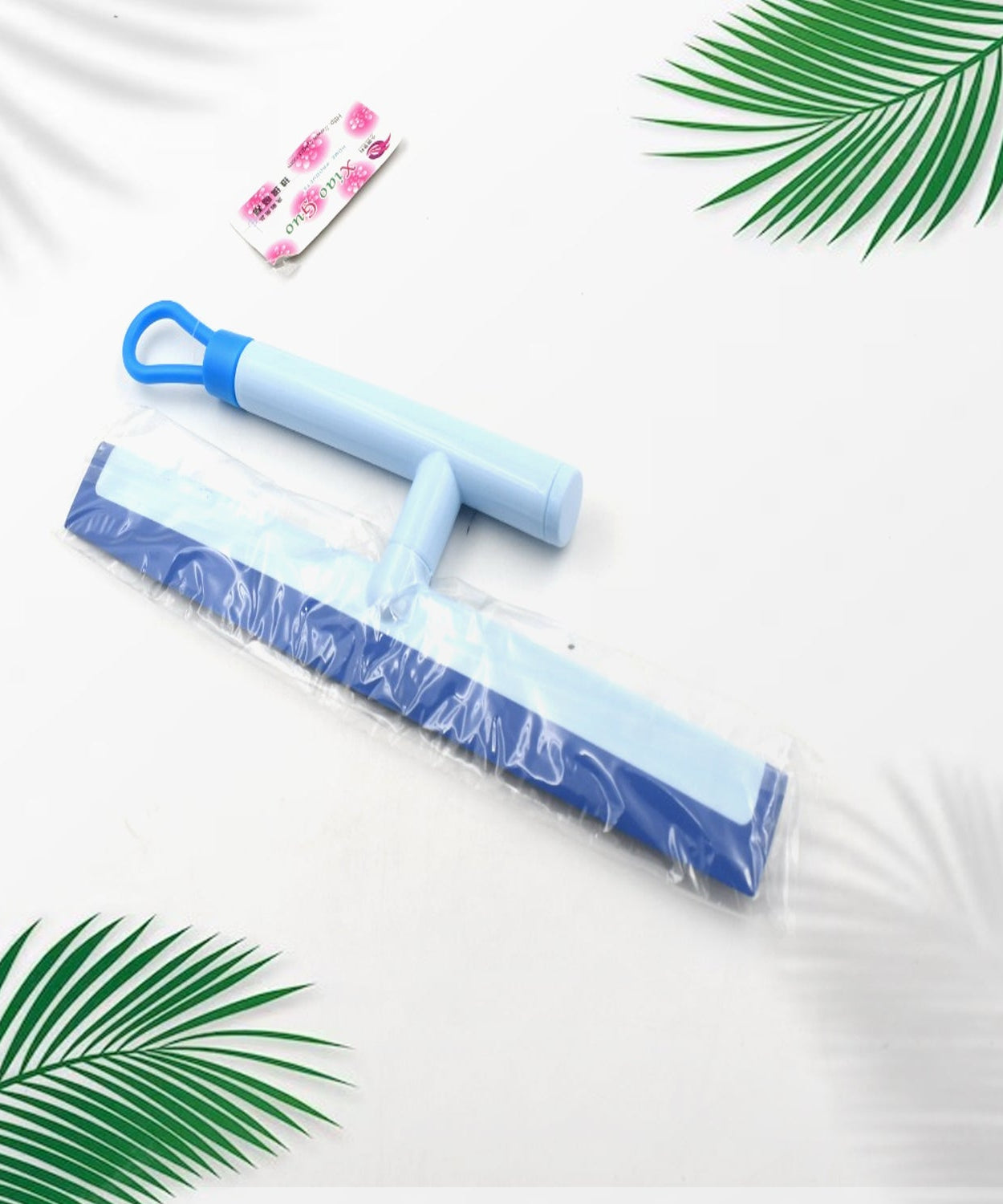 Bathroom window cleaner with rubber blade