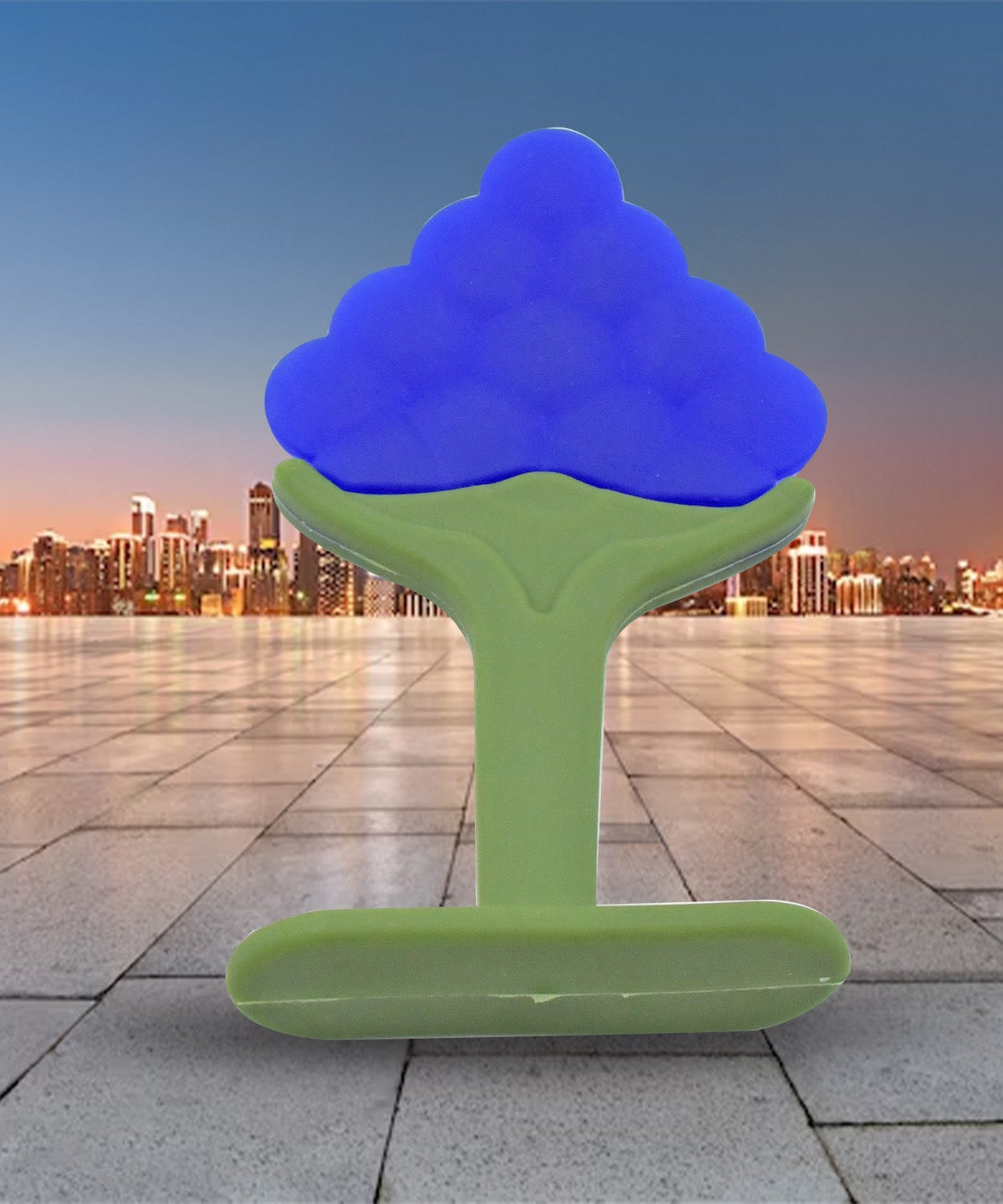 Silicone teether toy with vibrant colors, designed to soothe baby’s gums.