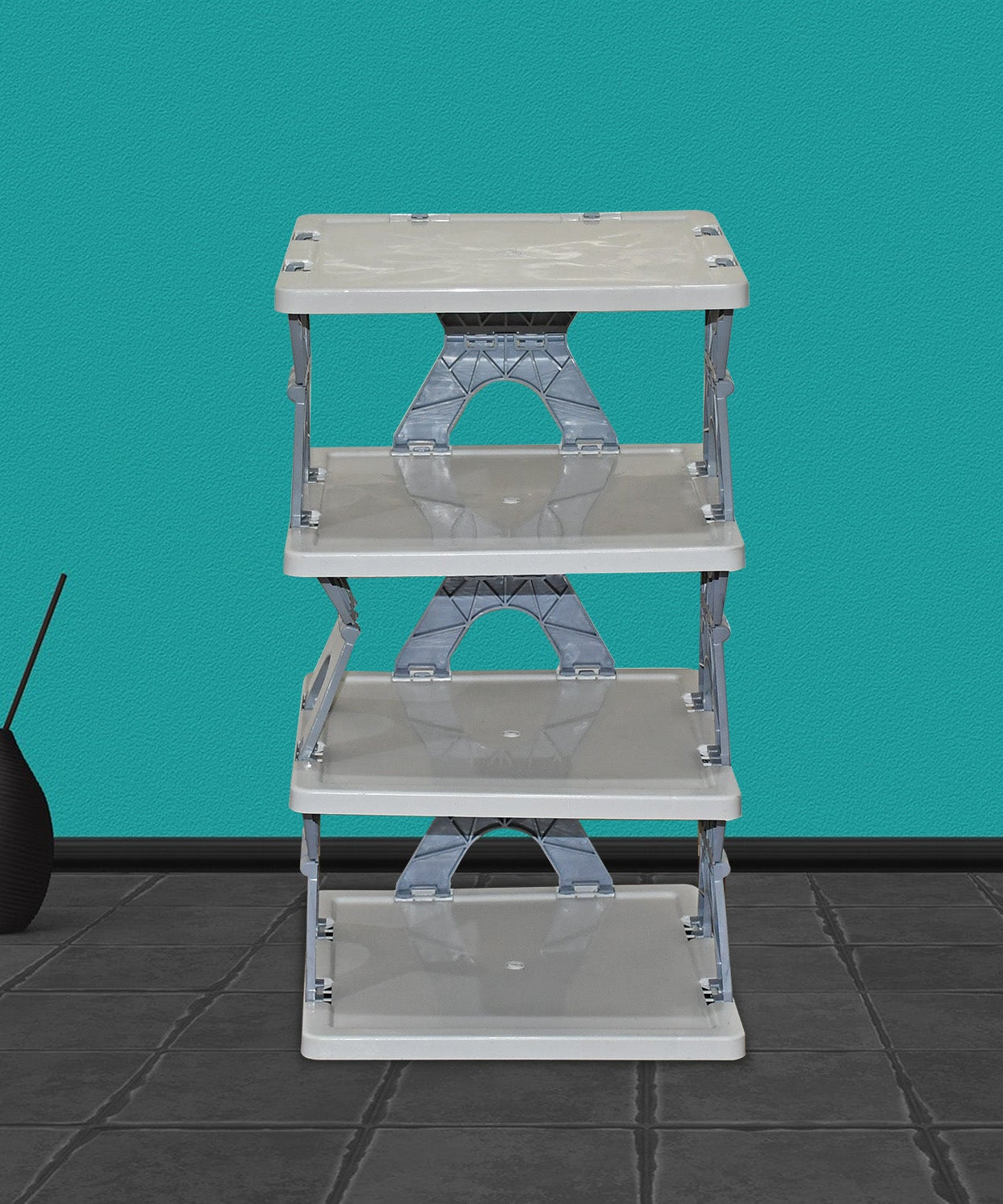 Foldable Shoe Rack (1 Pc, 4 Layers): Space-Saving, Entryway Storage