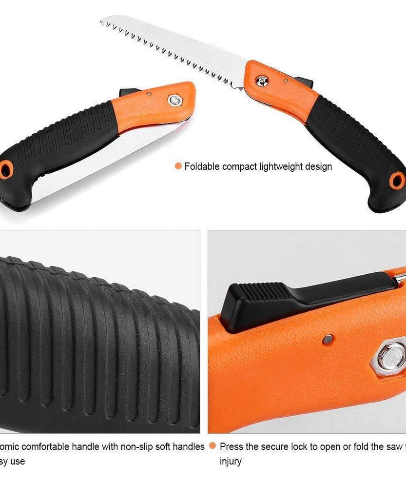Portable folding saw for camping and gardening.
