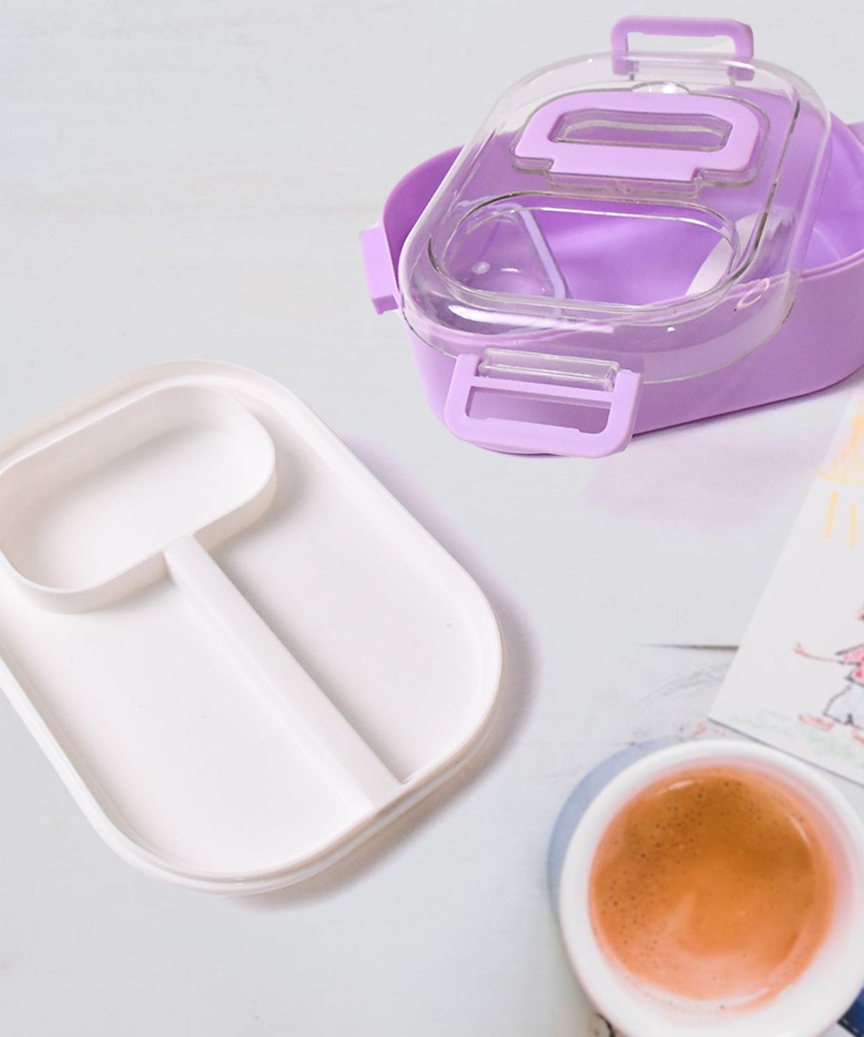 Plastic Lunch Box With Small Box, Bottle & Sponn for Kids Lunch Box (4 Pc Set)