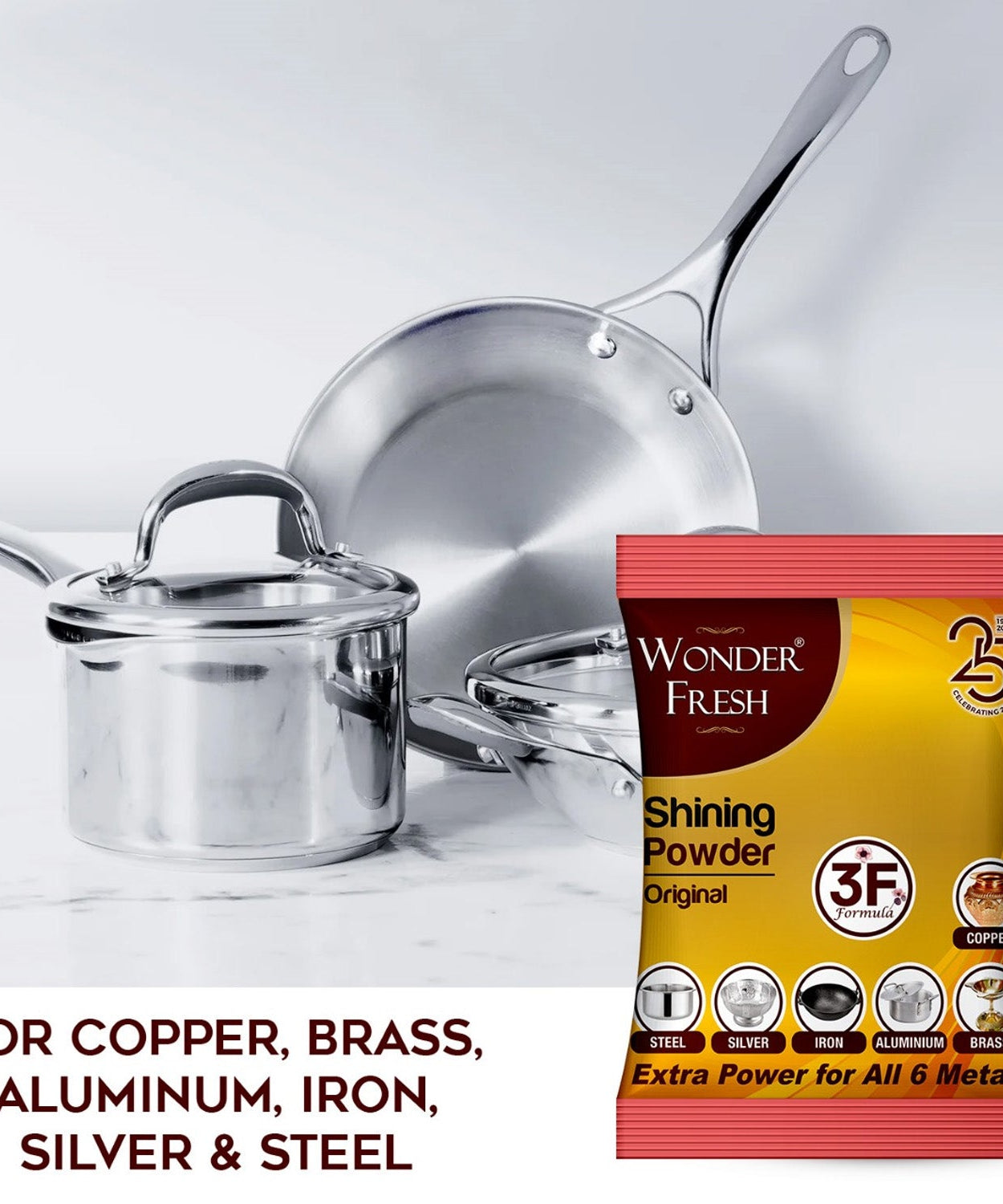 Shining Powder, Cleans and Polishes Copper, Brass, Silver, Aluminum, Iron, and Steel, Removes Tarnish and Oxidation (200 GM)