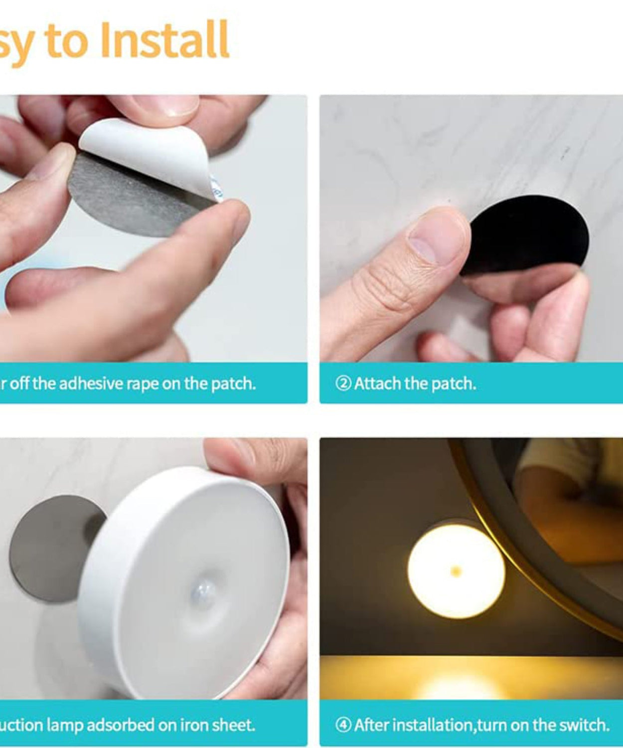 Round LED motion sensor light, 8 LEDs, for automatic and efficient lighting.