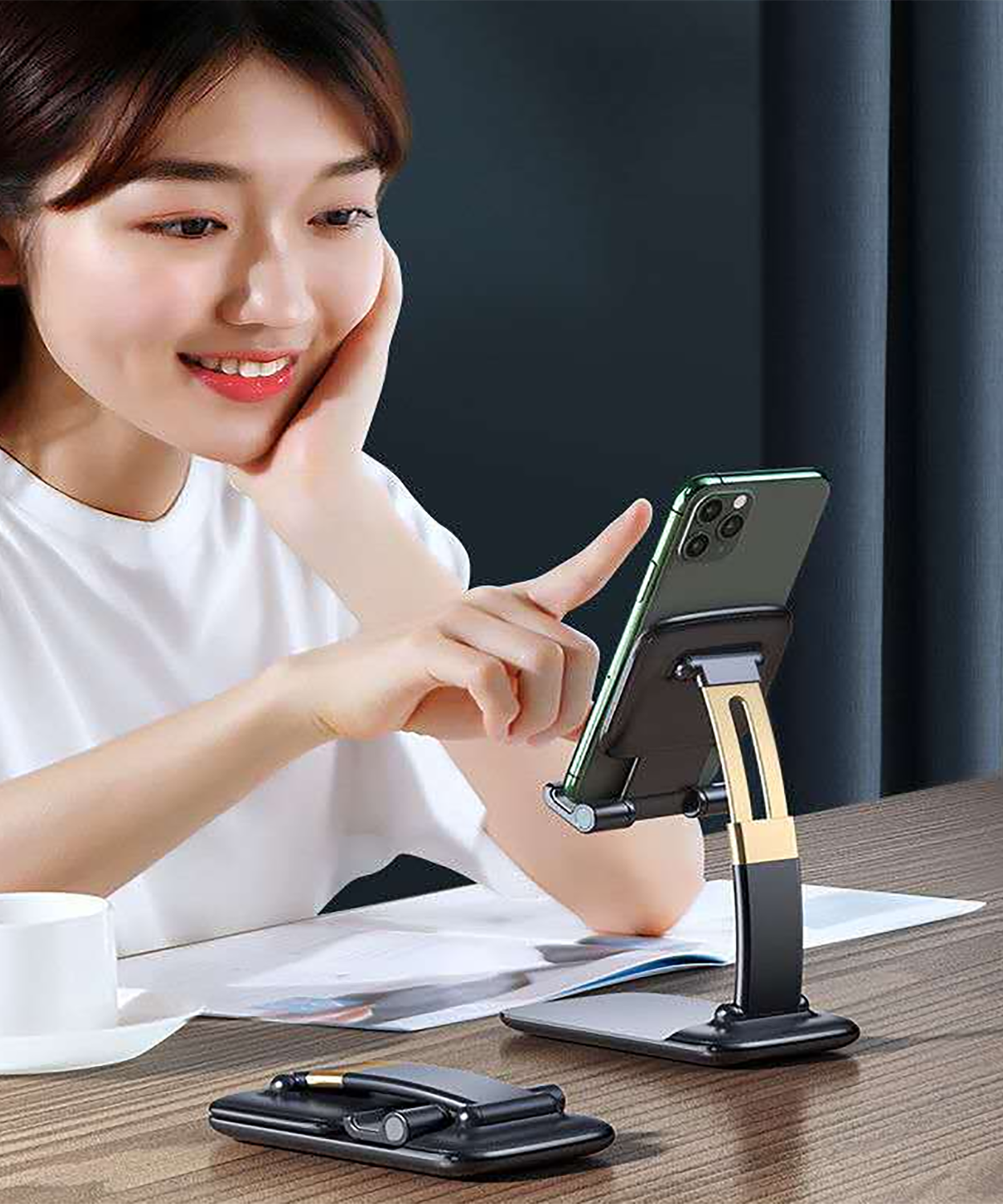 Phone Holder for Table, Foldable Universal Mobile Stand for Desk