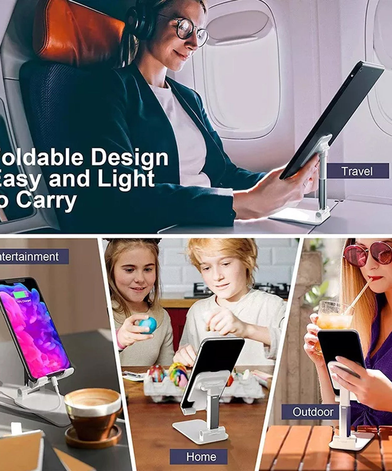 Desk phone stand with 3-way adjustability