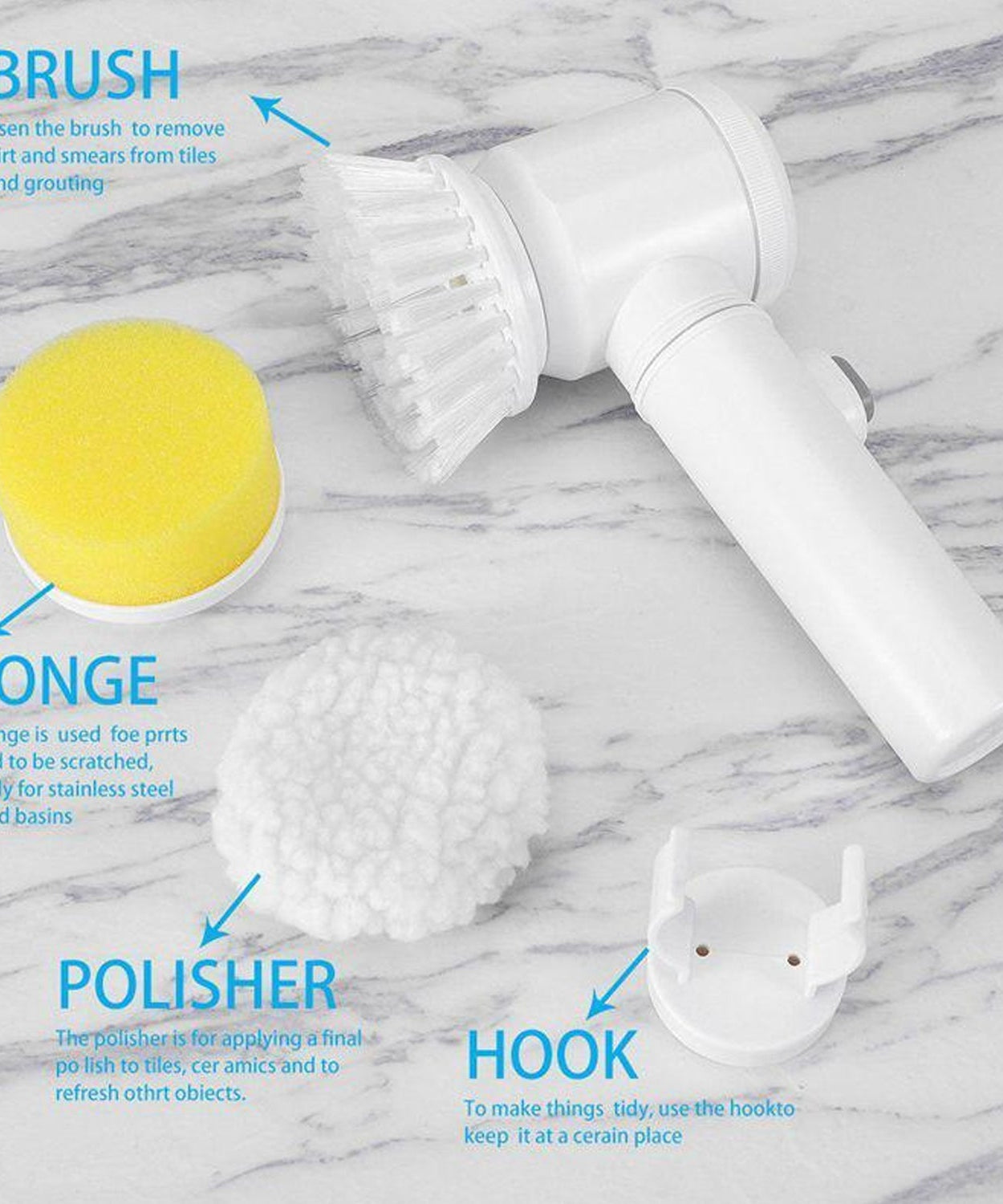 5in1 Home Kitchen Electric Cleaning Brush, Electric Spin Scrubber