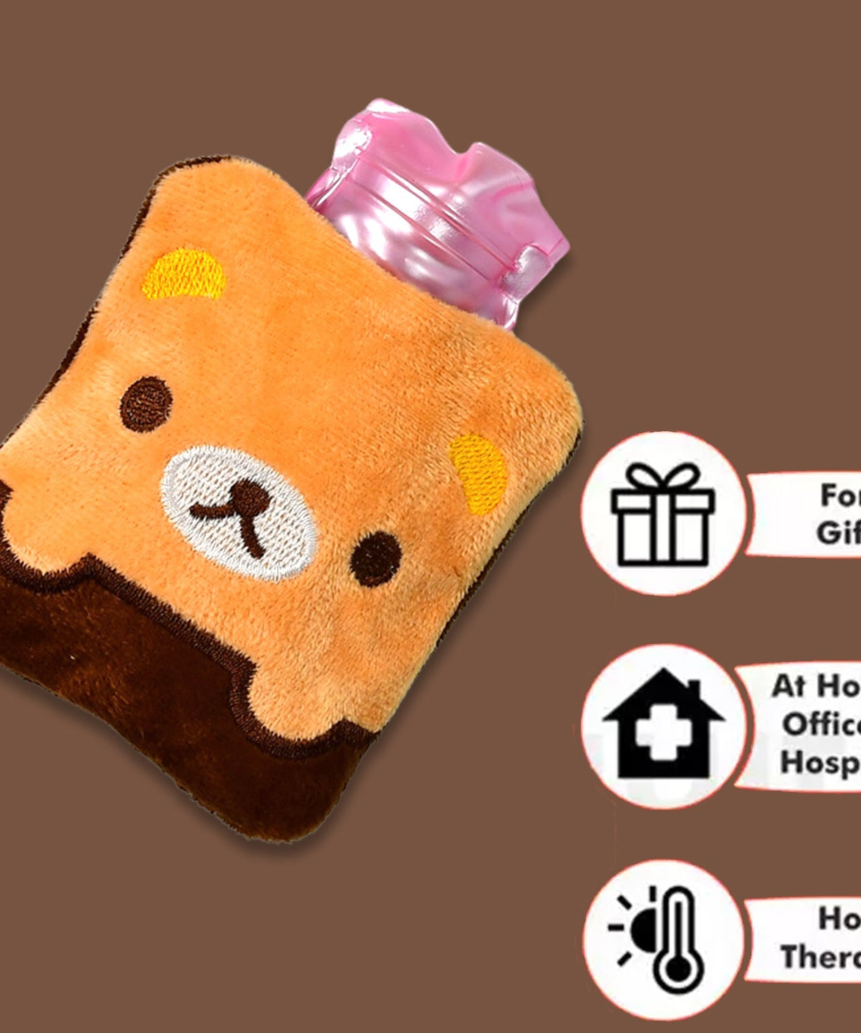 Hot water bag with brown panda print cover, small size