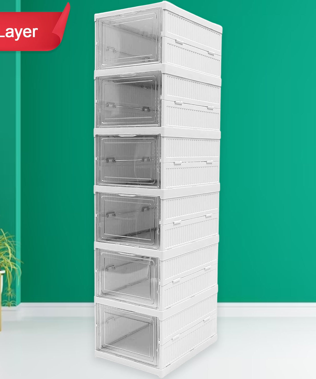 6-Layer Stackable Foldable Storage Organizer Cart for Clothes, Kitchen, Closet & Bathroom