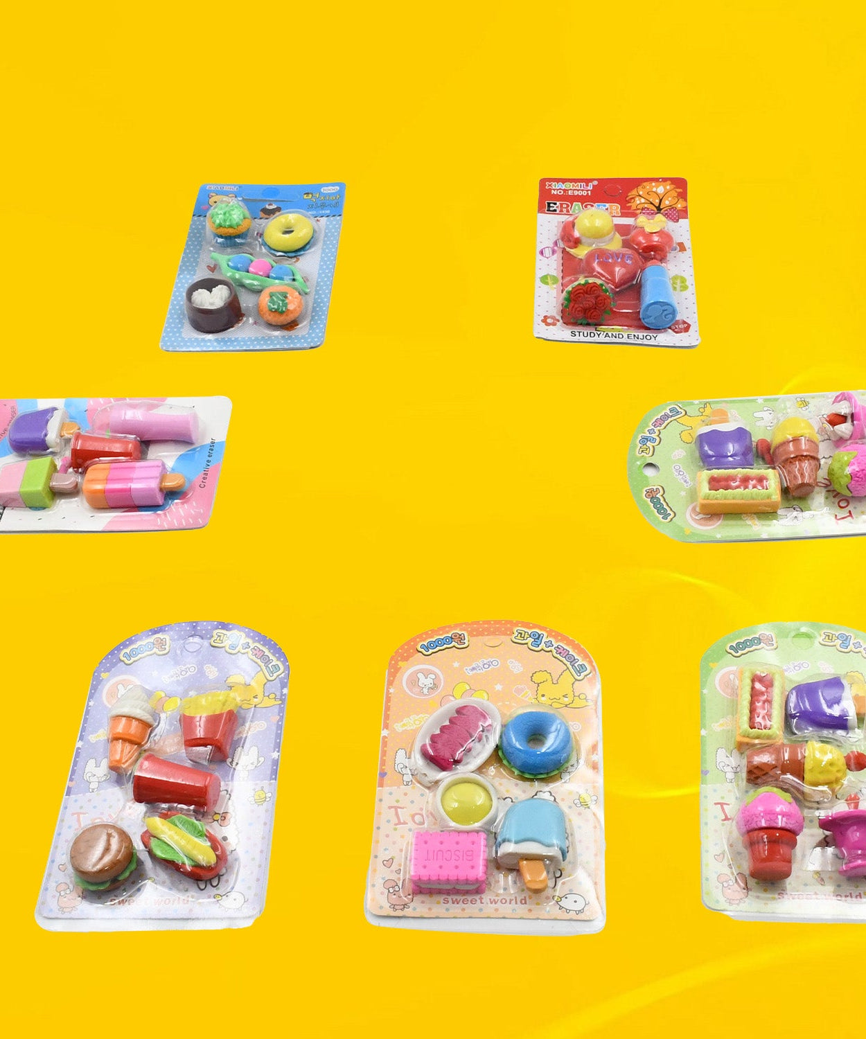 Eraser set with various shapes