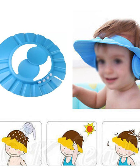 Soft and adjustable shower cap for baby’s safety.