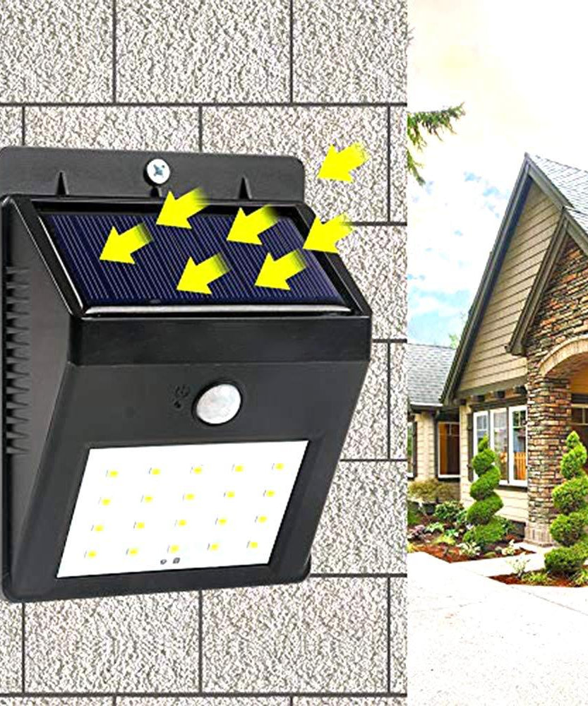 Black solar security LED light for outdoor use.