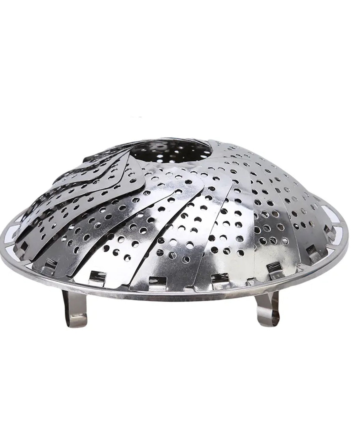 Adjustable steamer basket for cooking and kitchen organization.