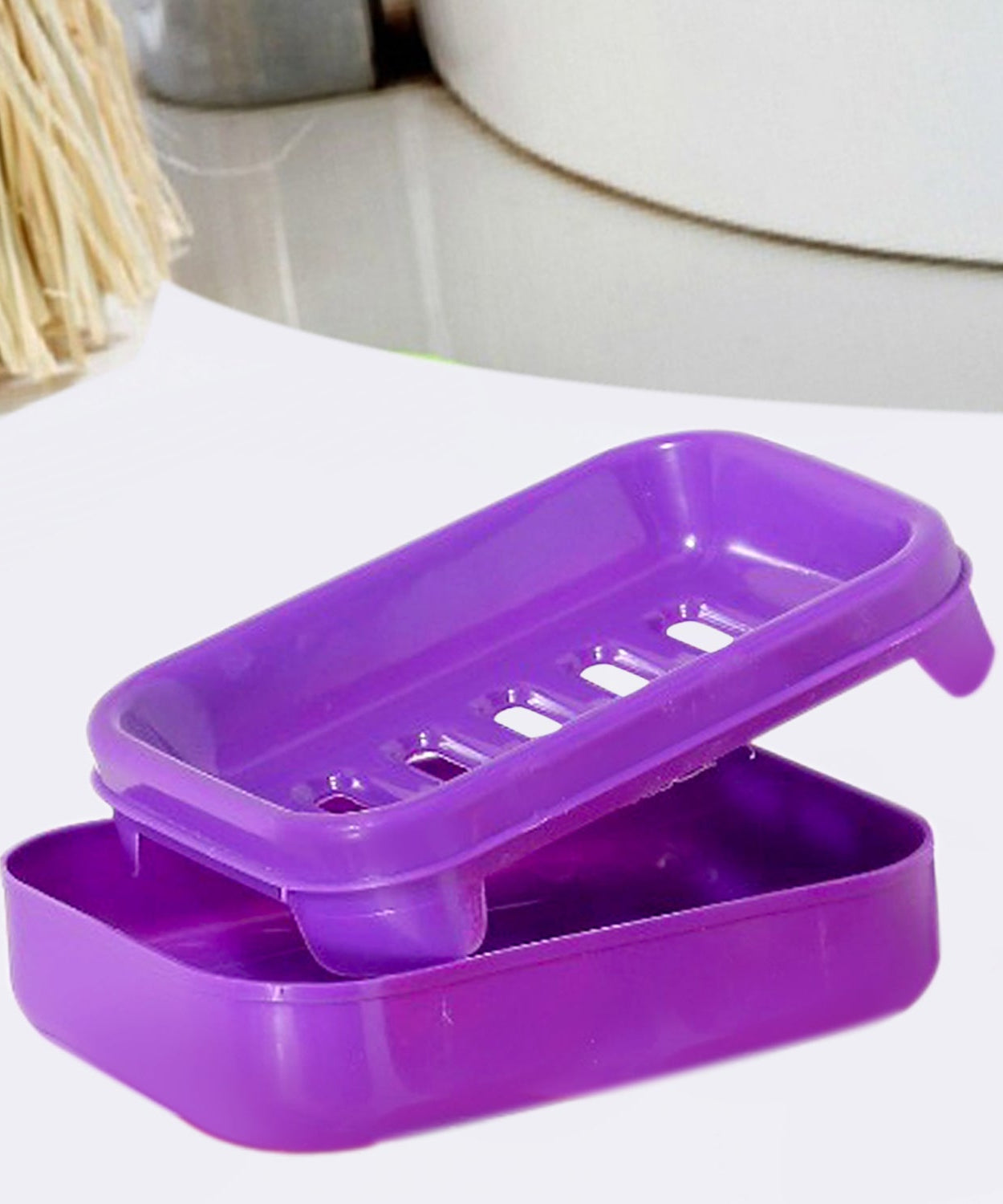 Soap holder with cover, designed for bathroom use.