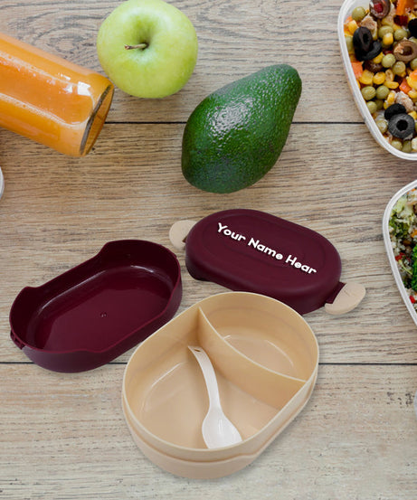 Customized Airtight Food Grade Tiffin Box with 2 in 1 Spoon And 2 Compartment