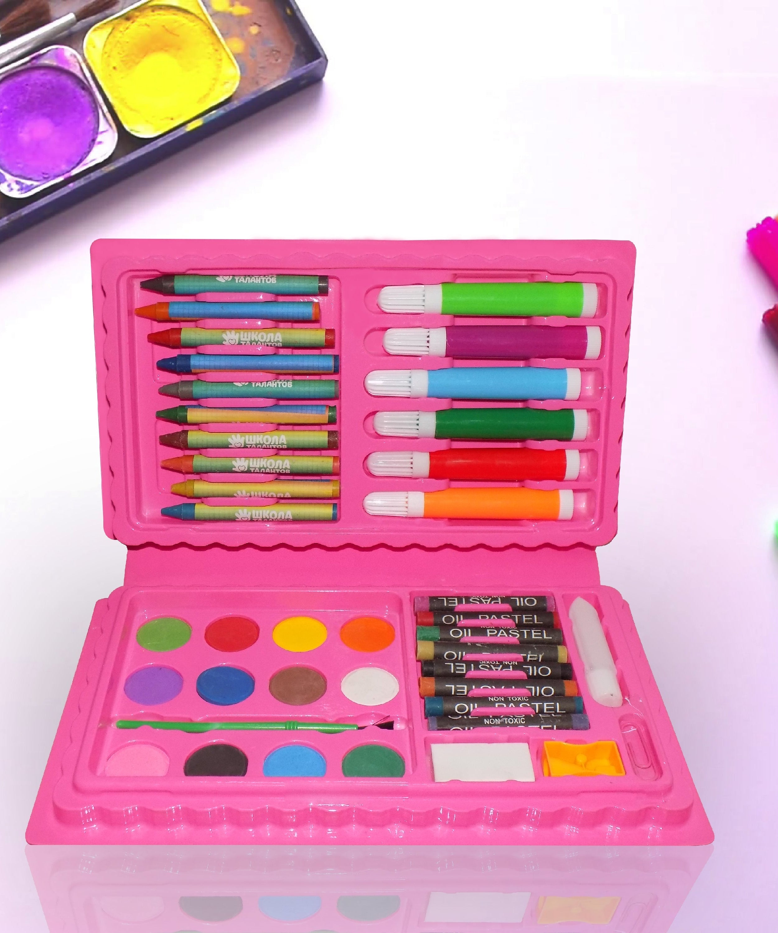 Complete 42-piece art kit for creative projects.