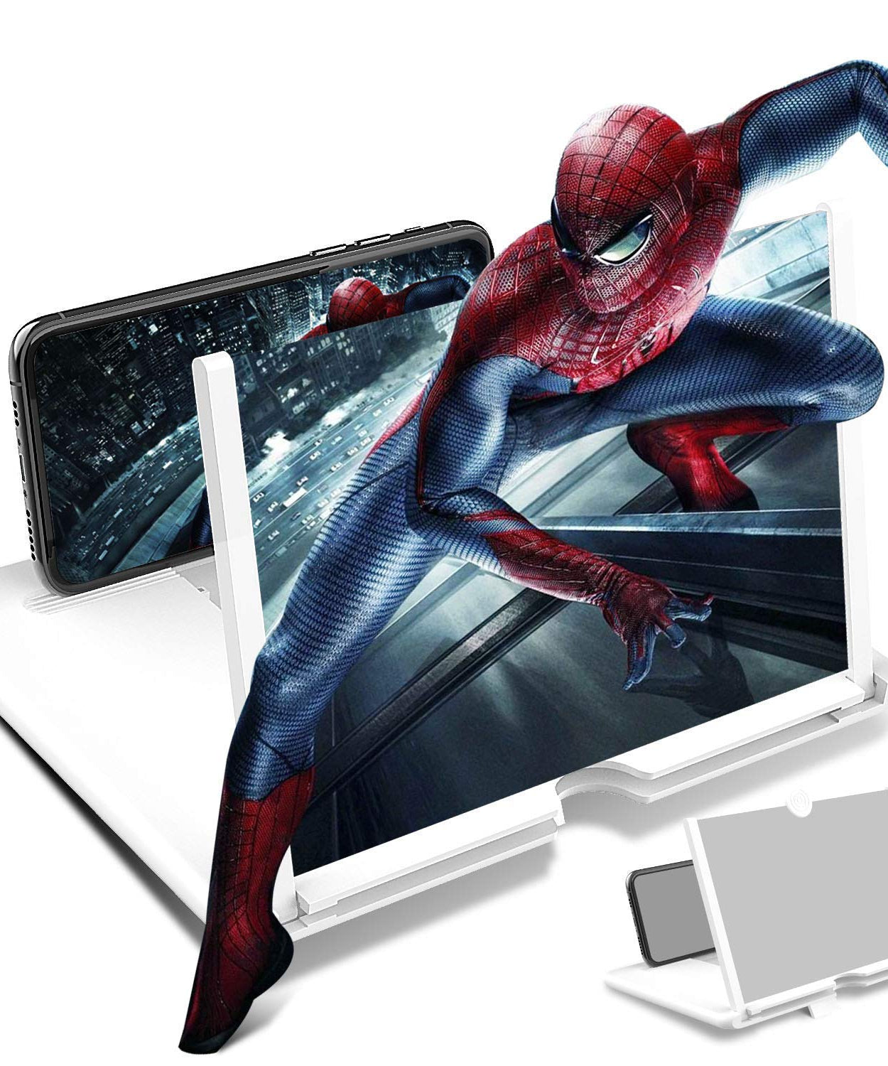 Foldable and portable mobile phone screen magnifier for improved viewing.