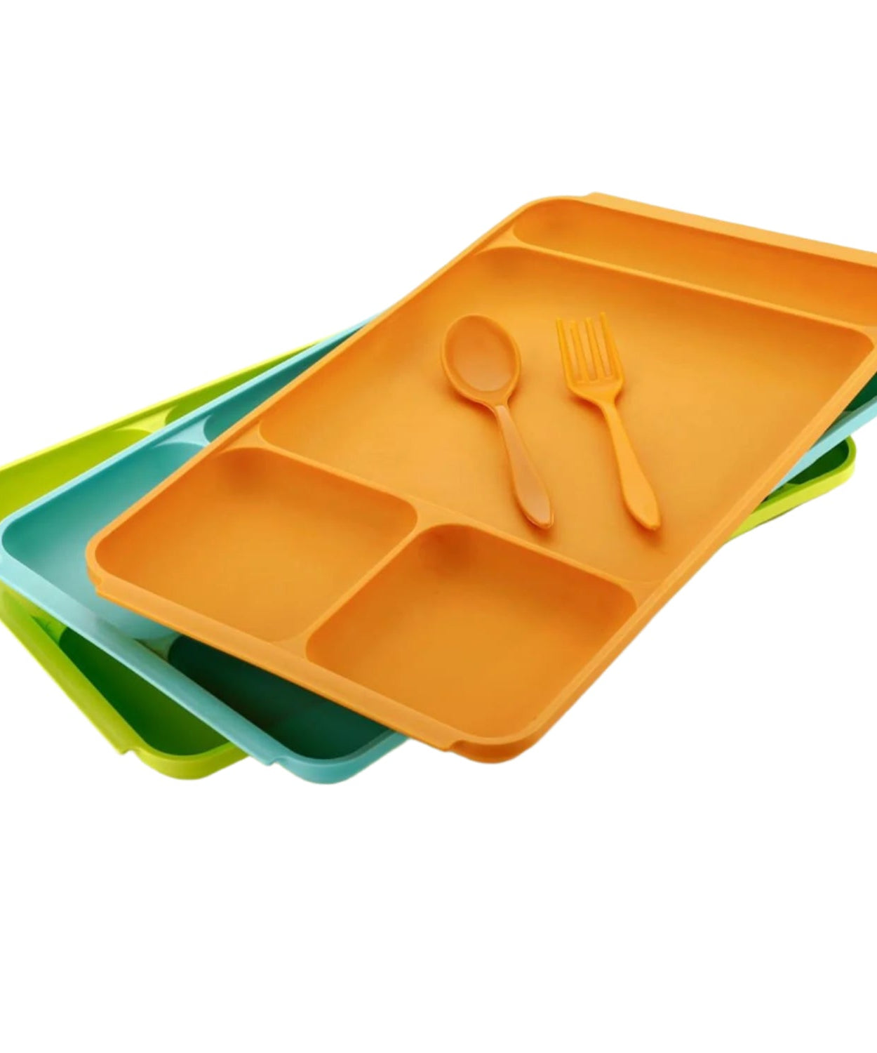 Divided plastic food plate with spoon and fork for pav bhaji