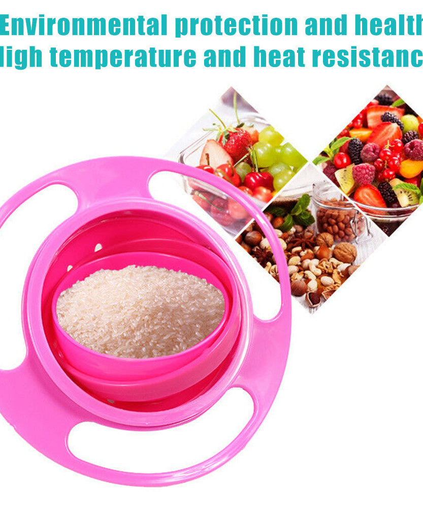 Gyro feeding bowl for toddlers, spill-proof with 360-degree rotation, convenient for travel.
