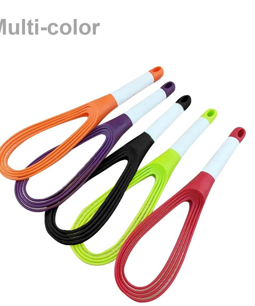 Practical plastic whisk for mixing and blending milk, coffee, eggs, and juices.