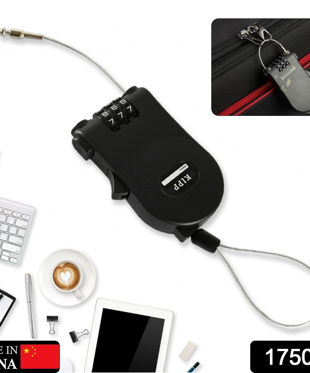Multifunctional cable lock with number code for travel, sports Etc. Retractable Wire Lock,Wire Black Shell Combination Password.
