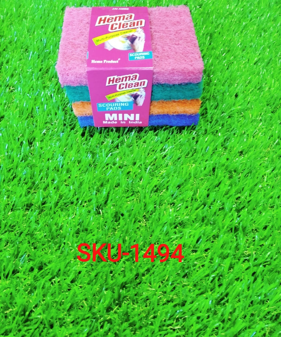 Four green scrub pads for cleaning utensils and tiles