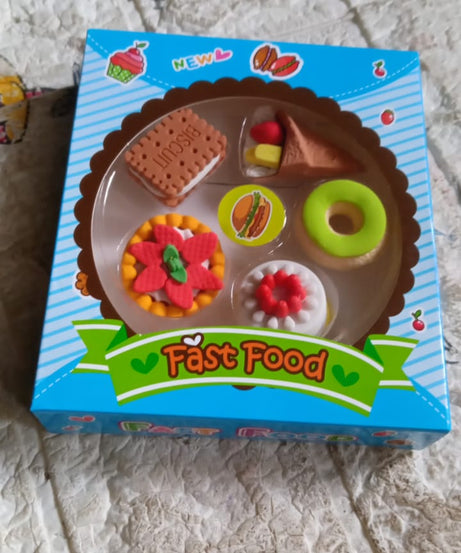 3D Fast Food Erasers Set, Cute Mini Colorful Erasers for Kids Gift & School (5 Pcs)