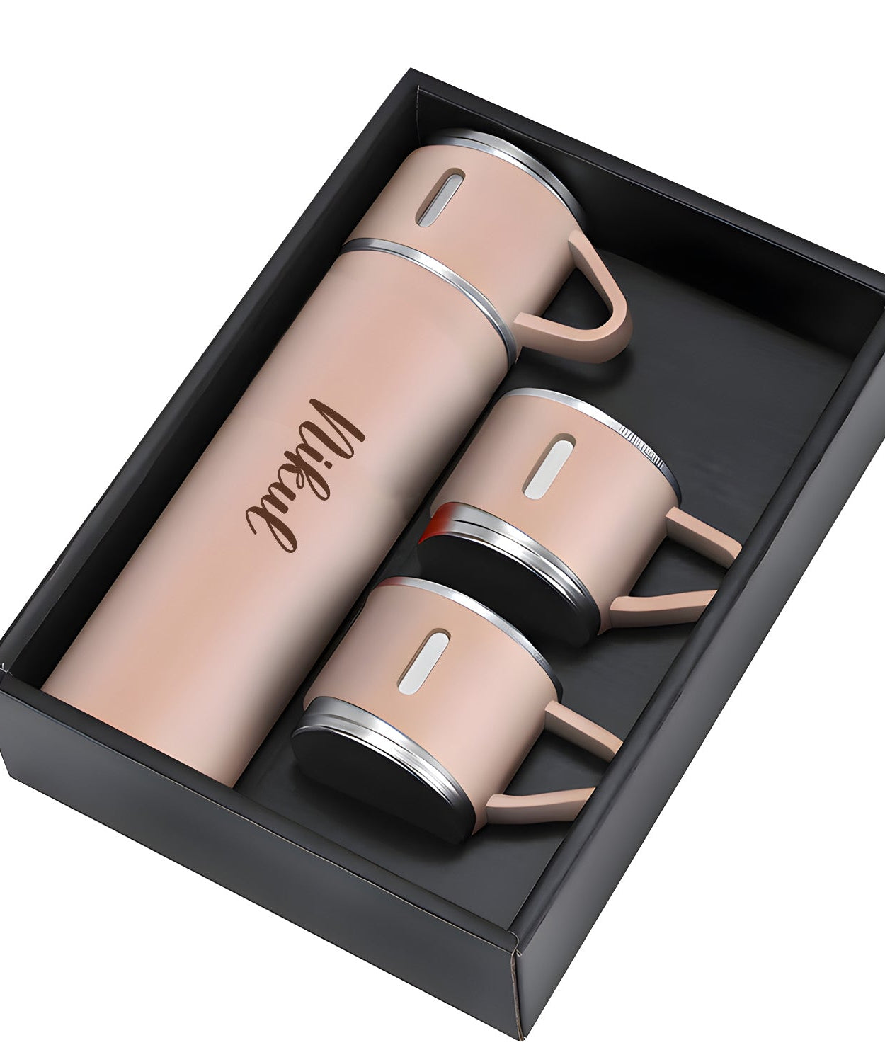 Customized Stainless Steel Vacuum Flask Set with 3 Cups – 500ML | Personalized Name Bottle Gift Combo for Boyfriend, Girlfriend, Employee