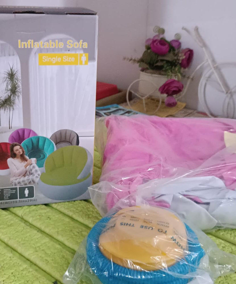 Kids inflatable sofa chair with backrest & Foot Air Pump with Hose (1 Set / 85x74 Cm Approx)