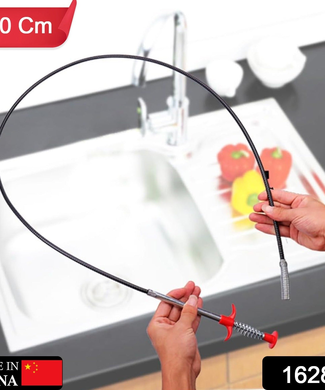 Long multifunctional pipe cleaner tool for unclogging drains and removing blockages.