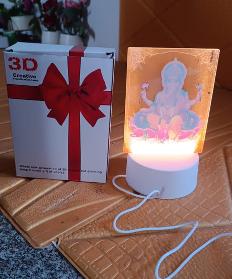Beautiful 3D Lord Ganesh Frame with soft white light, Ganesh Ganesha (1 Pc)