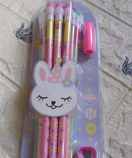 Pencil set with sharpener and erasers, great for birthday gifts