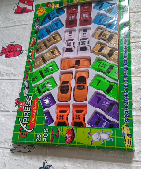 25-piece set of colorful and diverse toy cars from the Super Racer series