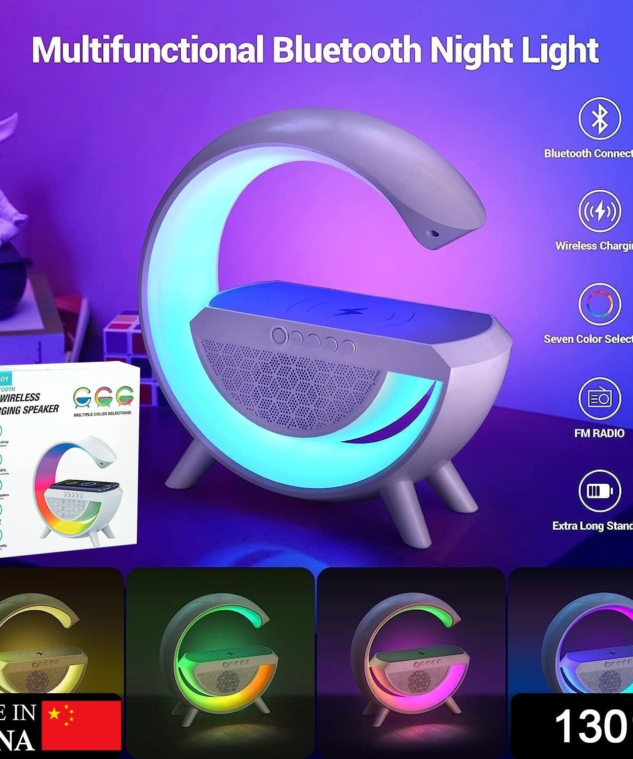 LED night lamp with Bluetooth speaker and wireless charger