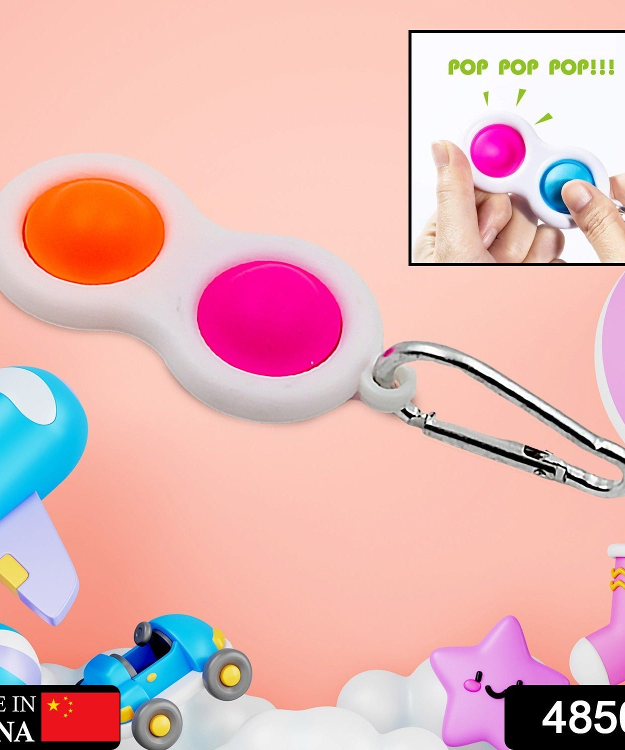 Small fidget toy keychain with colorful dimples