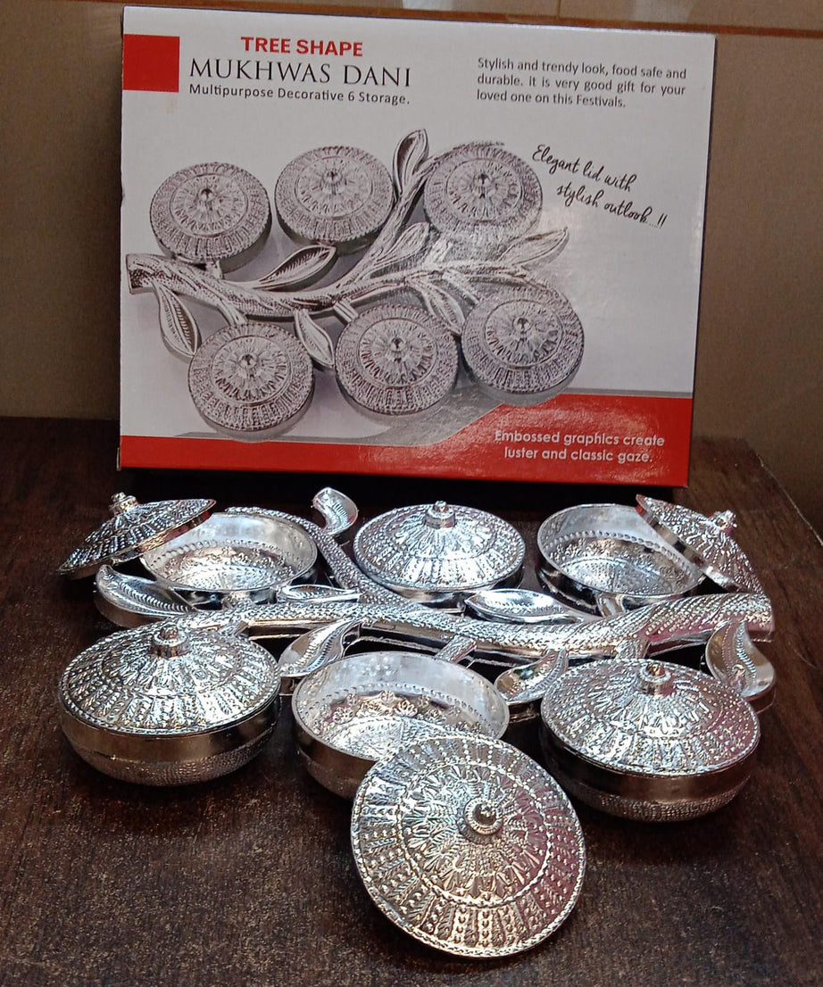 Tree Shape 6 Compartment Mukhwas Dani Serving Tray For Home & Kitchen Use