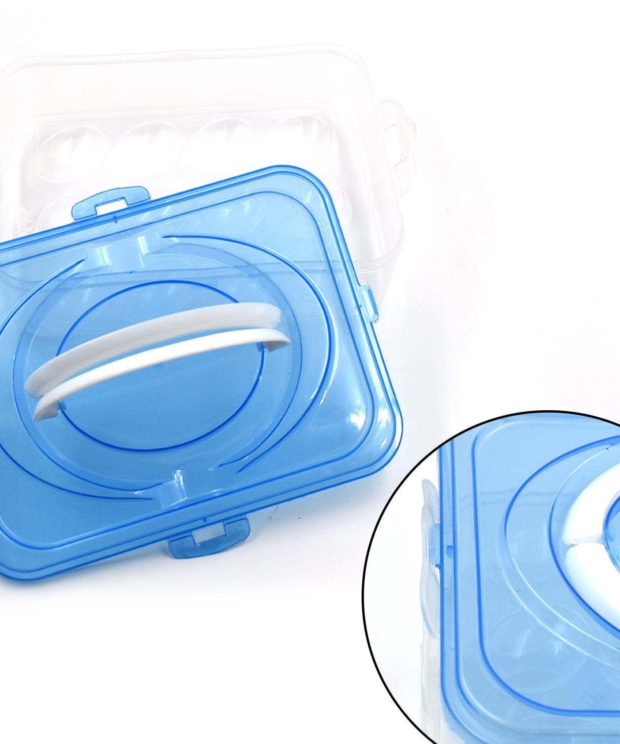 Plastic egg container with 12 grids for storing eggs in the fridge