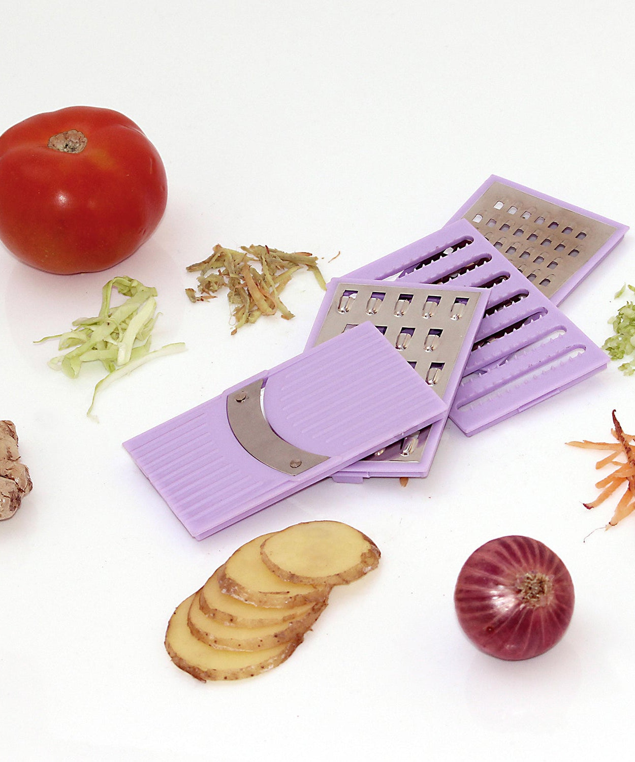 Compact 4-in-1 grater and slicer for convenient food preparation