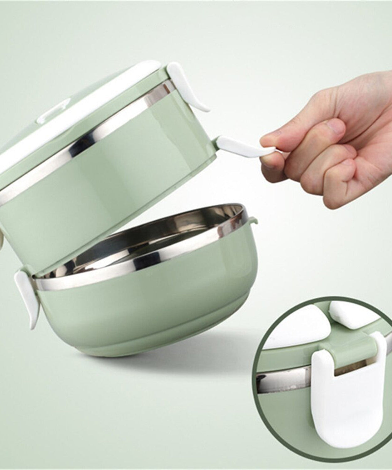 Two layer stainless steel hot lunch box.