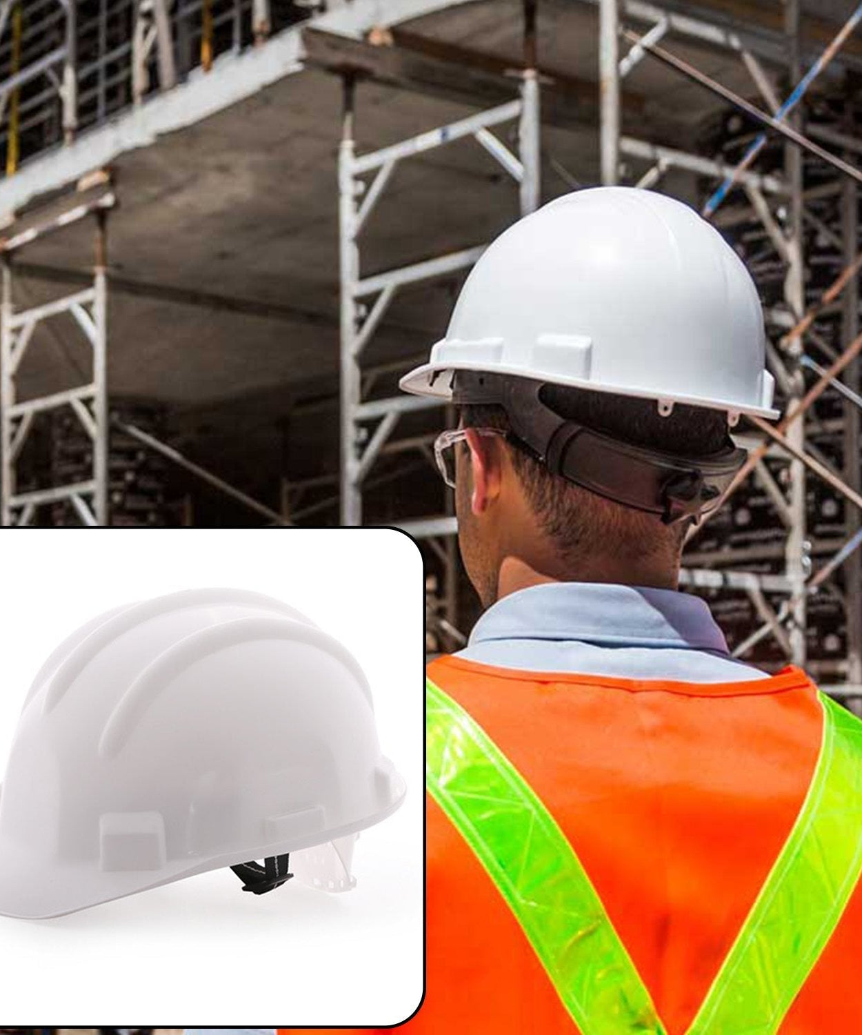 Construction safety helmet designed for protection against impacts, showing its durable build and design