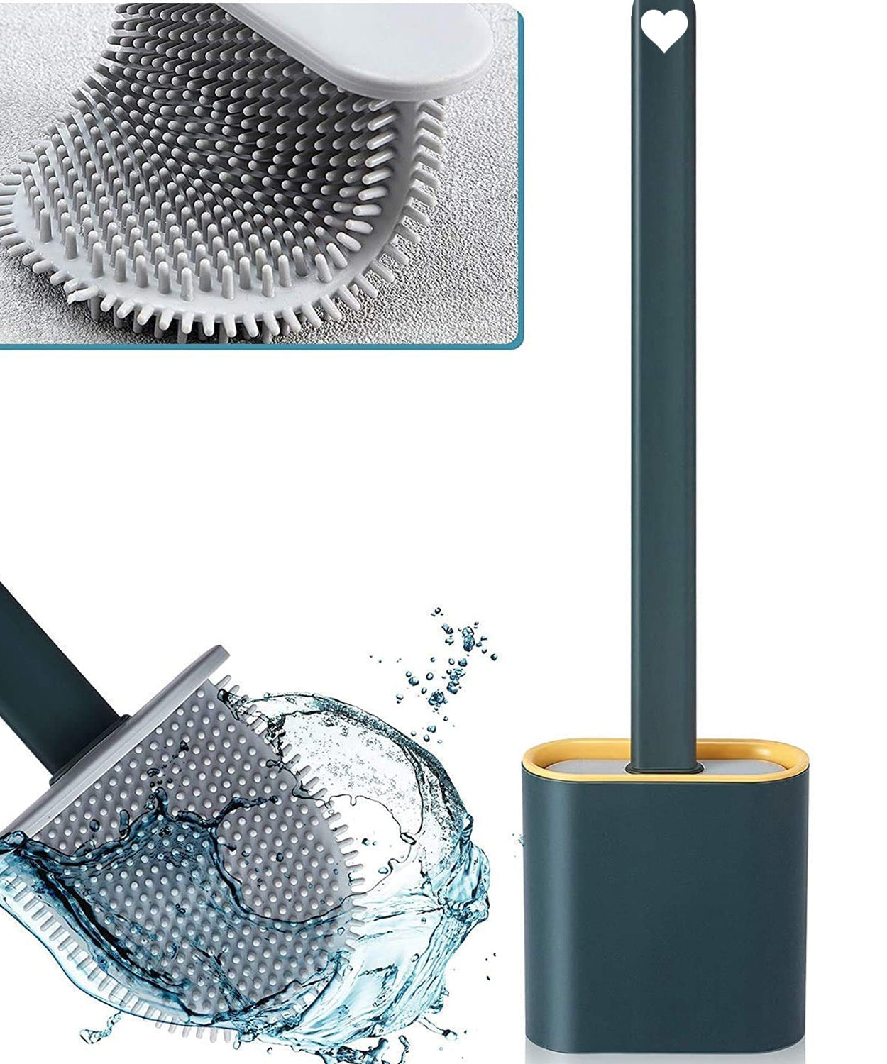 Silicone toilet brush with holder stand for efficient bathroom cleaning