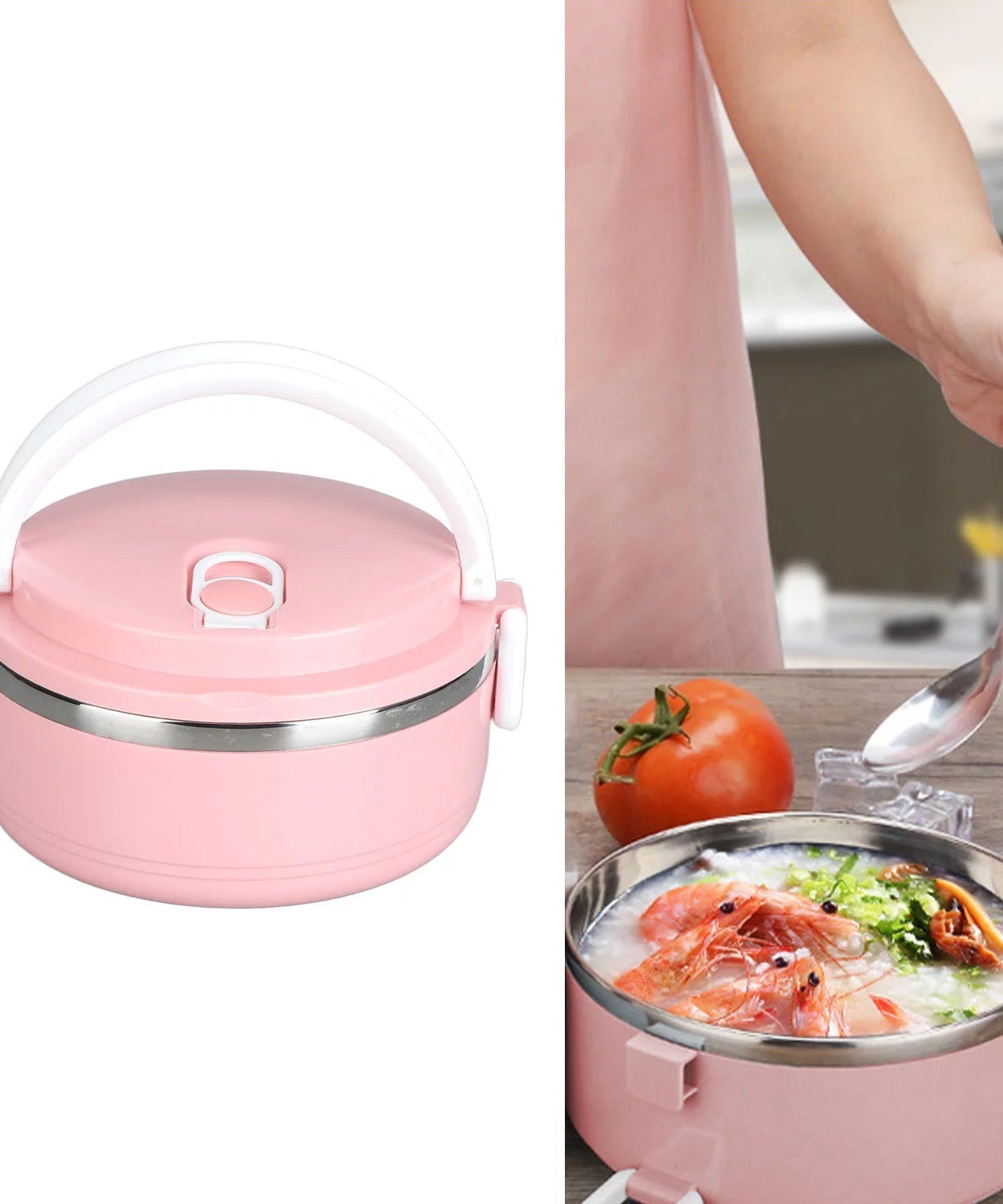 Single layer stainless steel hot lunch box.