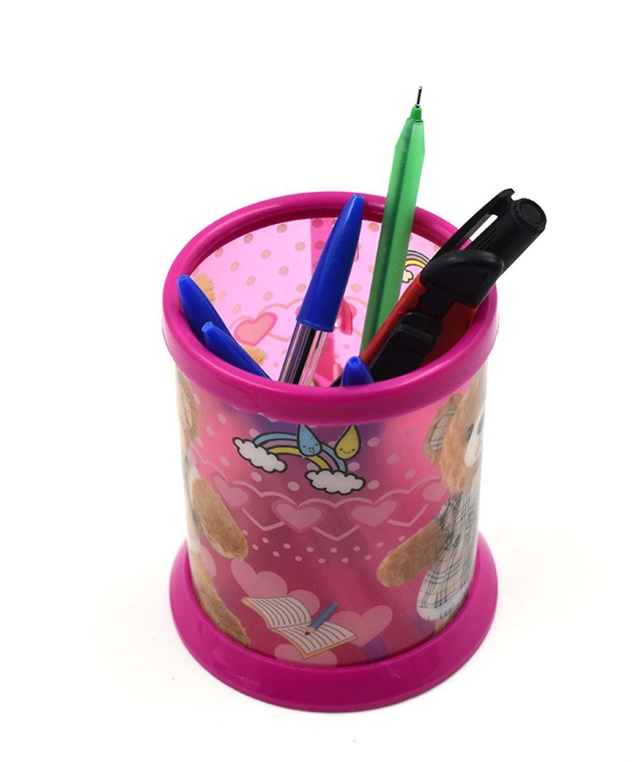 Various stick ballpoint pens arranged with DIY stand for convenient storage.