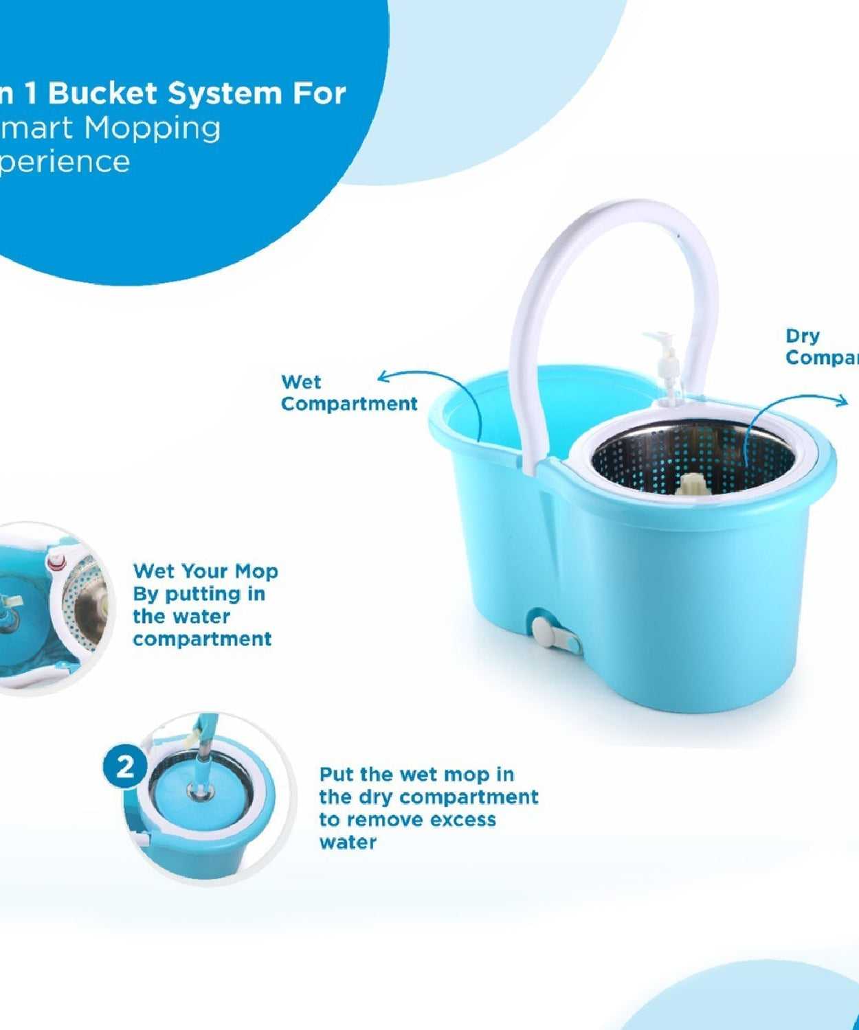 8702 Plastic Spinner Bucket Mop 360 Degree Self Spin Wringing with 2 Absorbers for Home and Office Floor Cleaning Mops Set 